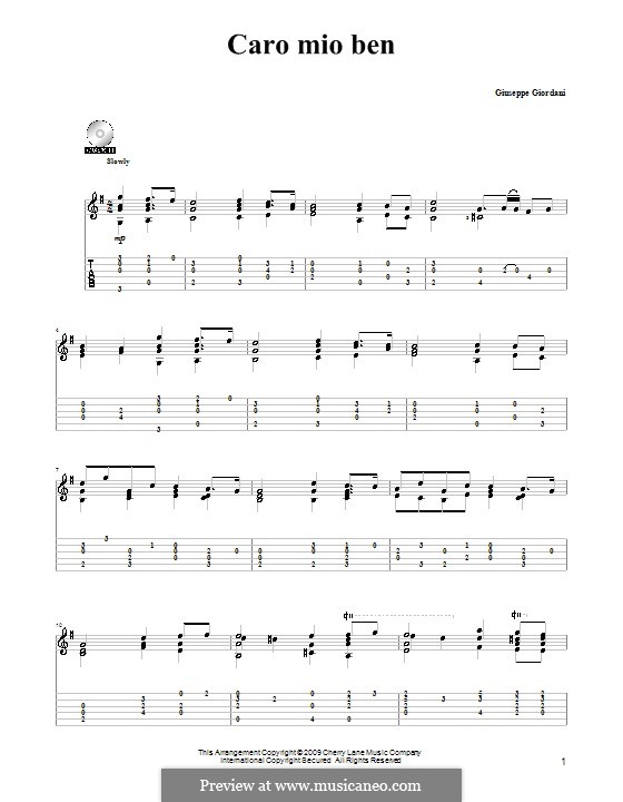 Caro mio ben (O Maiden Dear): Para Guitarra by Tommaso Giordani