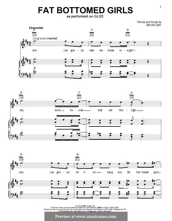 Fat Bottomed Girls: Para voz e piano ou guitarra (Glee Cast) by Brian May