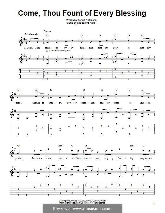 Come, Thou Fount of Every Blessing: Para guitarra com guia by John Wyeth