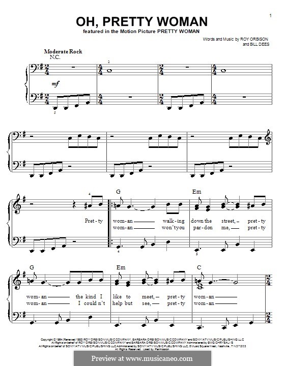 Oh, Pretty Woman: facil para piano (G maior) by Bill Dees, Roy Orbison
