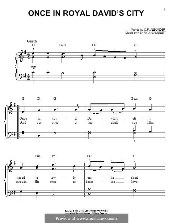 Once in Royal David's City (Printable scores): facil para piano (com acordes) by Henry John Gauntlett