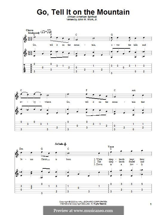 Go, Tell it on the Mountain (Printable Scores): Para Guitarra by folklore