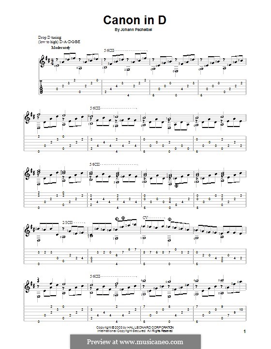 One instrument version: Para Guitarra by Johann Pachelbel