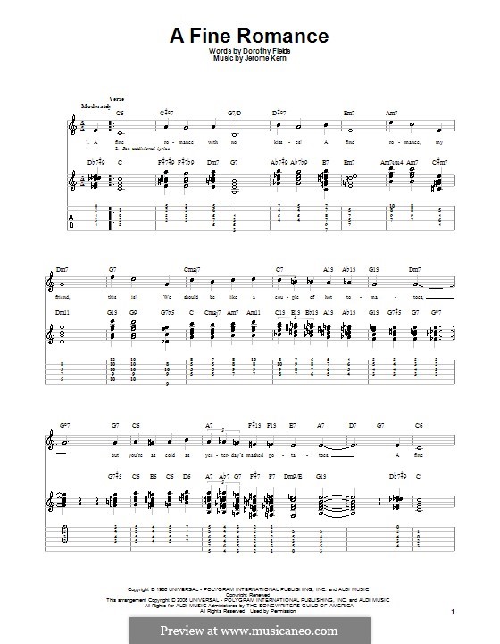 A Fine Romance: para guitarras com guia by Jerome Kern