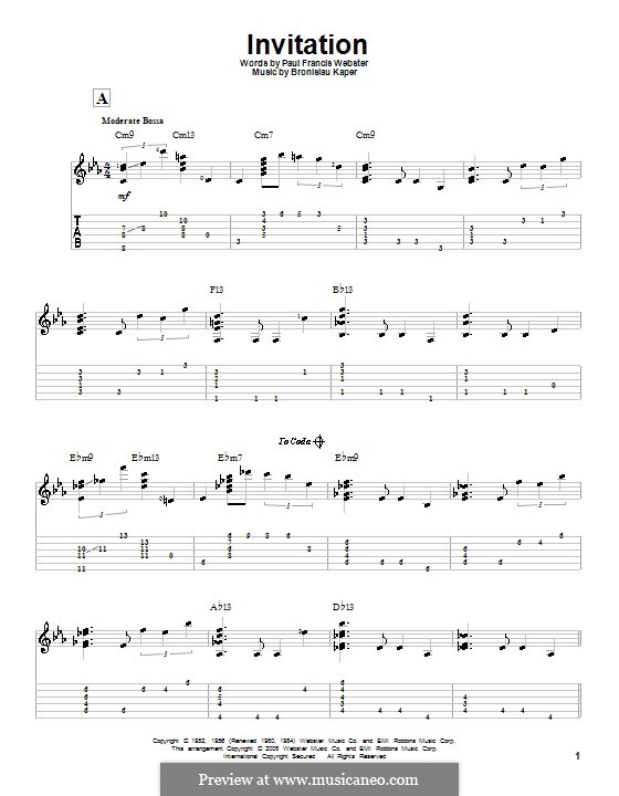 Invitation: Para guitarra com guia by Bronislau Kaper