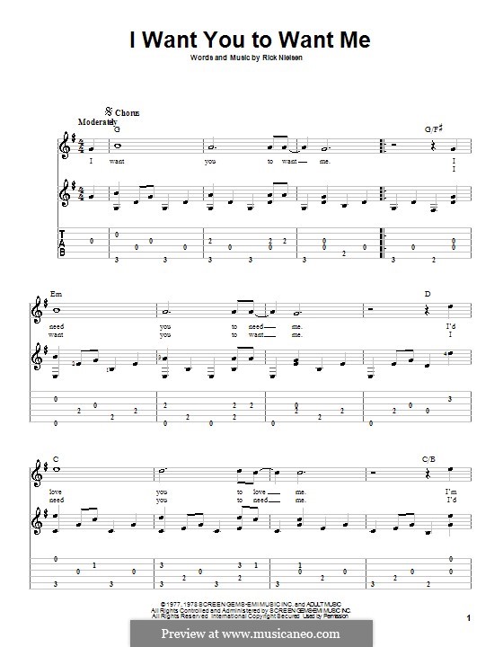 I Want You To Want Me: Para guitarra com guia by Rick Nielsen