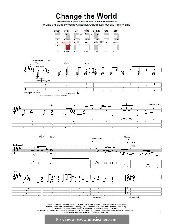 Change the World (Eric Clapton and Wynonna): Para guitarra com guia by Gordon Kennedy, Tommy Sims, Wayne Kirkpatrick