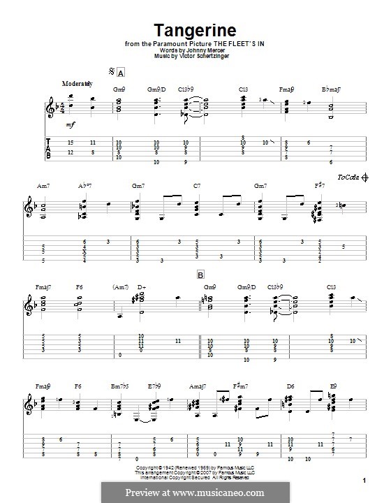 Tangerine: Para guitarra com guia by Victor Schertzinger