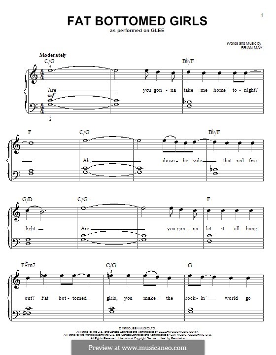 Fat Bottomed Girls: facil para piano (Glee Cast) by Brian May