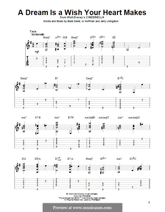 A Dream Is a Wish Your Heart Makes (from Disney's Cinderella): Para Guitarra by Al Hoffman, Jerry Livingston, Mack David