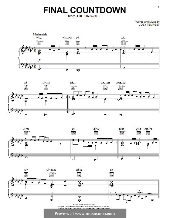 Final Countdown (Europe): Para vocais e piano (ou Guitarra) by Joey Tempest