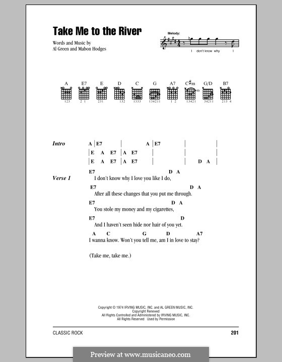 Take Me to the River: Lyrics and chords (Talking Heads) by Al Green, Mabon Hodges