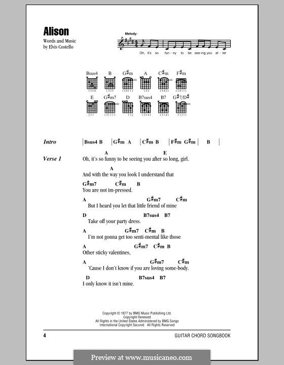 Alison: Letras e Acordes by Elvis Costello