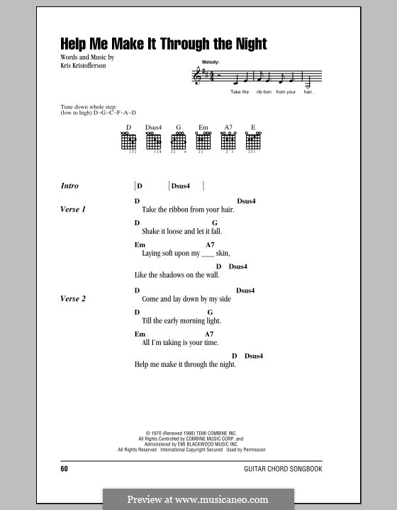 Help Me Make It Through the Night: Letras e Acordes by Kris Kristofferson