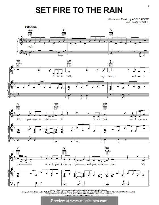 Set Fire to the Rain: Para vocais e piano (ou Guitarra) by Adele, Fraser T. Smith