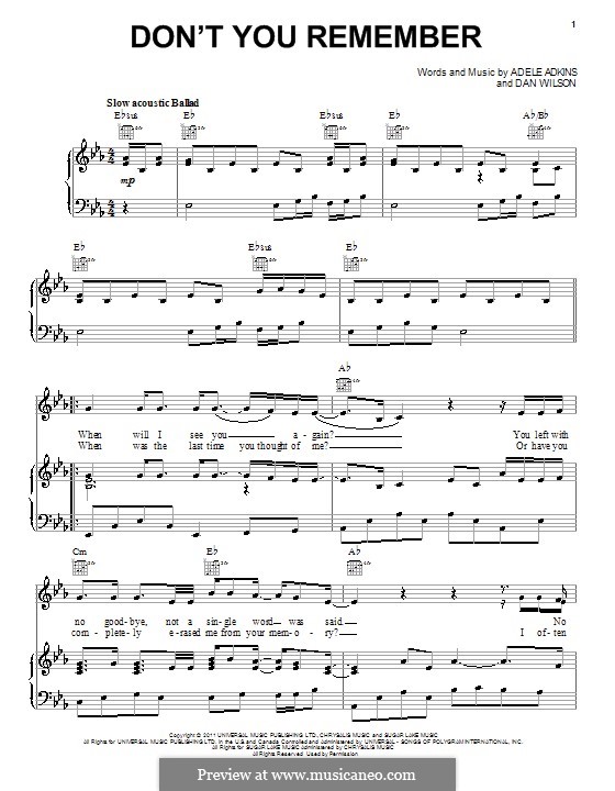 Don't You Remember: Para vocais e piano (ou Guitarra) by Adele, Daniel Wilson