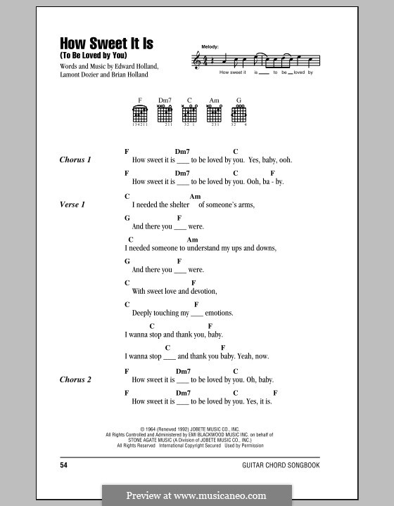 How Sweet It Is (To Be Loved By You): Lyrics and chords (Marvin Gaye) by Brian Holland, Edward Holland Jr., Lamont Dozier