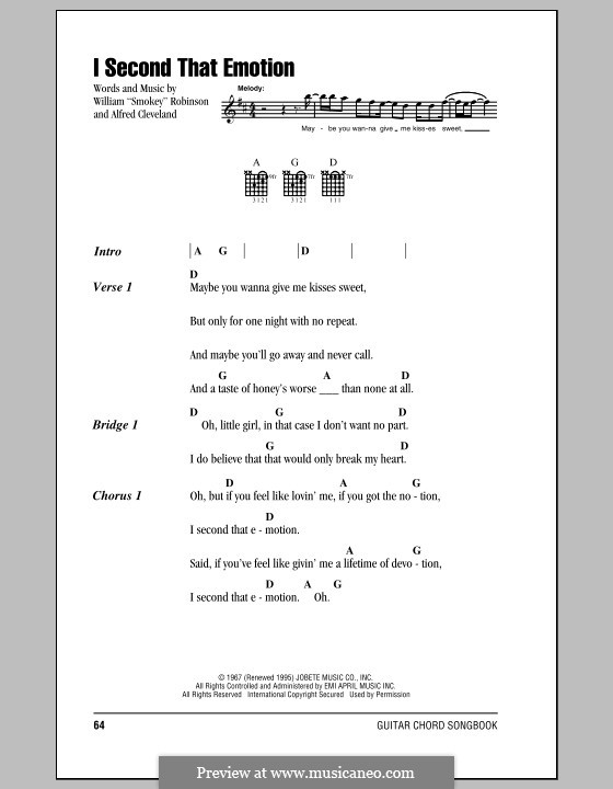 I Second That Emotion (Smokey Robinson & The Miracles): Letras e Acordes by Al Cleveland, Smokey Robinson
