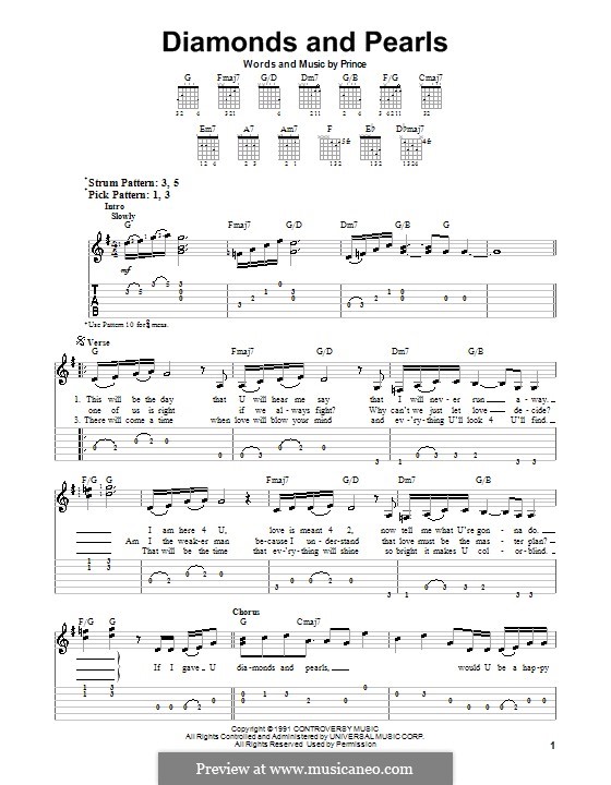 Diamonds and Pearls: Para guitarra (versão facil) by Prince