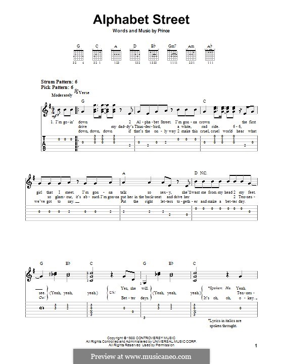 Alphabet Street: Para guitarra (versão facil) by Prince