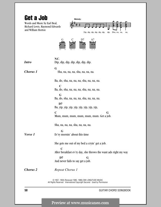 Get a Job (The Silhouettes): Letras e Acordes by Earl Beal, Raymond Edwards, Richard Lewis, William Horton