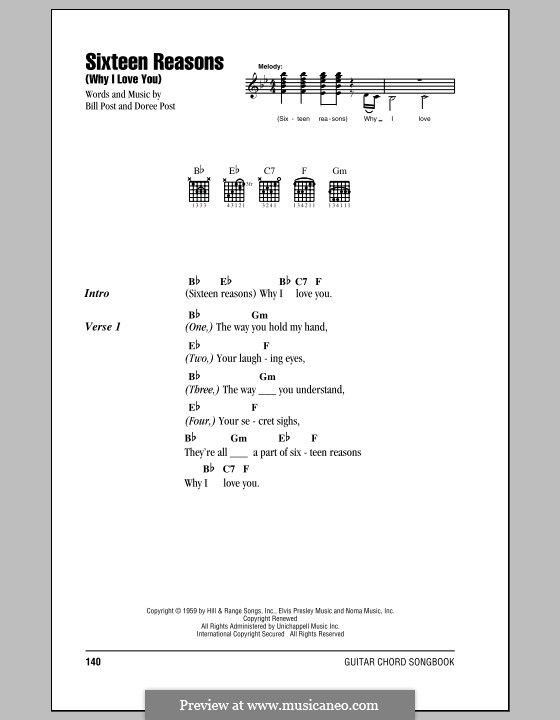 Sixteen Reasons (Why I Love You): Letras e Acordes by Bill Post, Doree Post