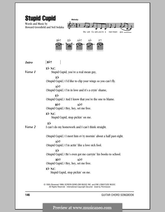 Stupid Cupid (Connie Francis): Letras e Acordes by Howard Greenfield, Neil Sedaka