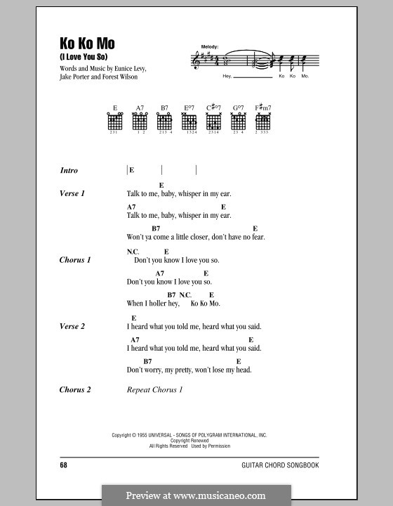 Ko Ko Mo (I Love You So): Letras e Acordes by Eunice Levy, Forest Wilson, Jake Porter