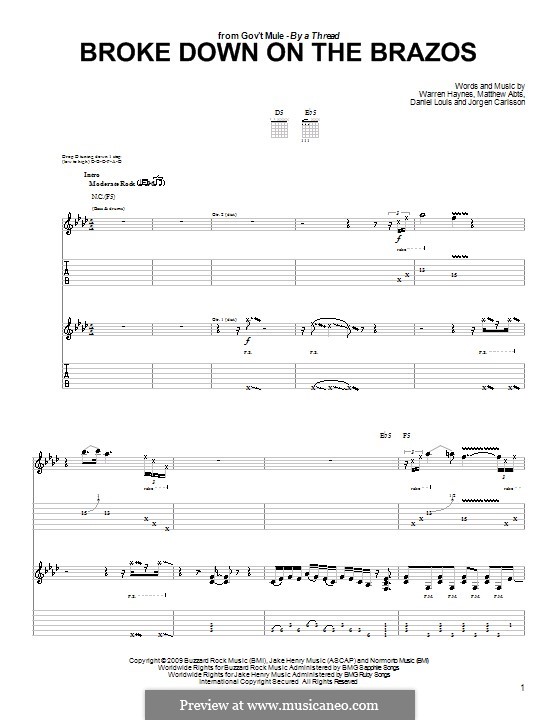 Broke Down on the Brazos (Gov't Mule): Para guitarra com guia by Daniel Louis, Jorgen Carlsson, Matthew Abts