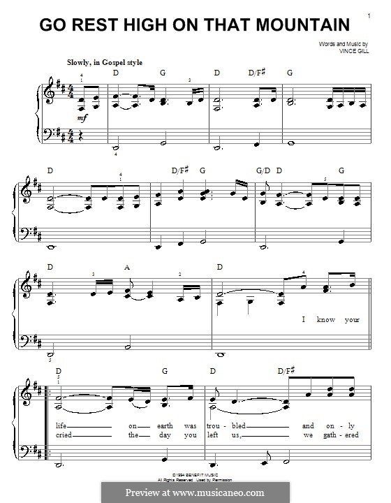 Go Rest High on That Mountain: Facil para o piano by Vince Gill