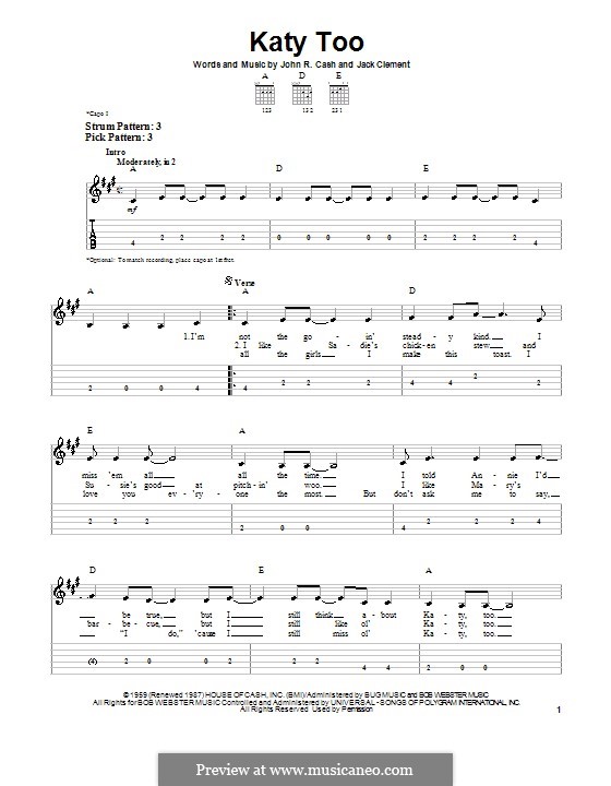 Katy Too (Johnny Cash): Para guitarra (versão facil) by Jack Clement
