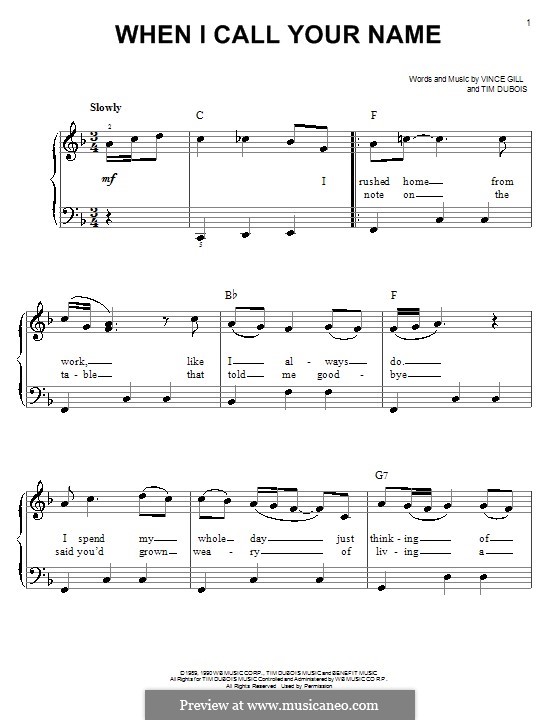 When I Call Your Name: Facil para o piano by Tim DuBois, Vince Gill