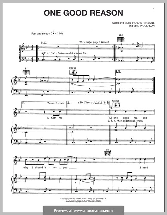 One Good Reason (Alan Parsons Project): Para vocais e piano (ou Guitarra) by Alan Parsons, Eric Woolfson