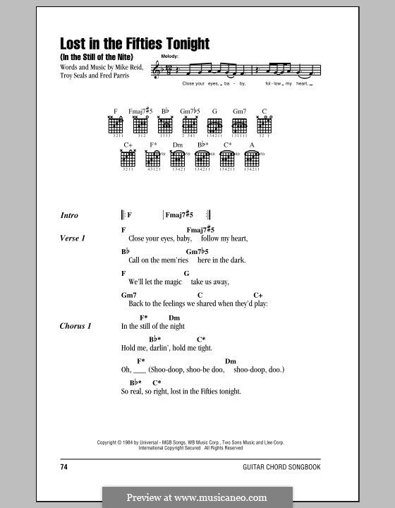 Lost in the Fifties Tonight (In the Still of the Nite): Letras e Acordes by Frederick Parris, Mike Reid, Troy Seals