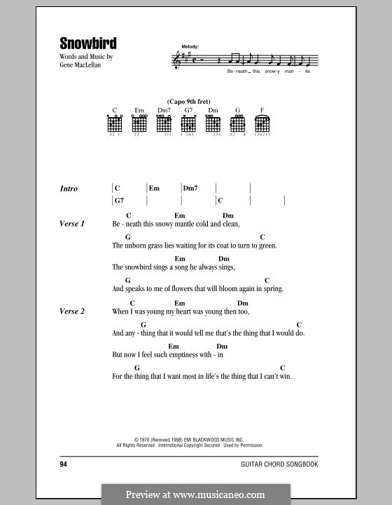 Snowbird (Anne Murray): Letras e Acordes by Gene MacLellan