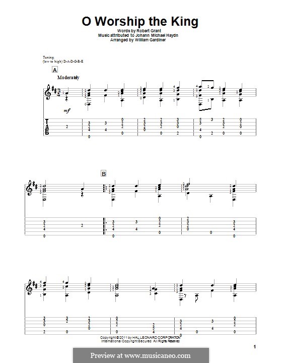 O Worship The King: Para guitarra com guia by Michael Haydn