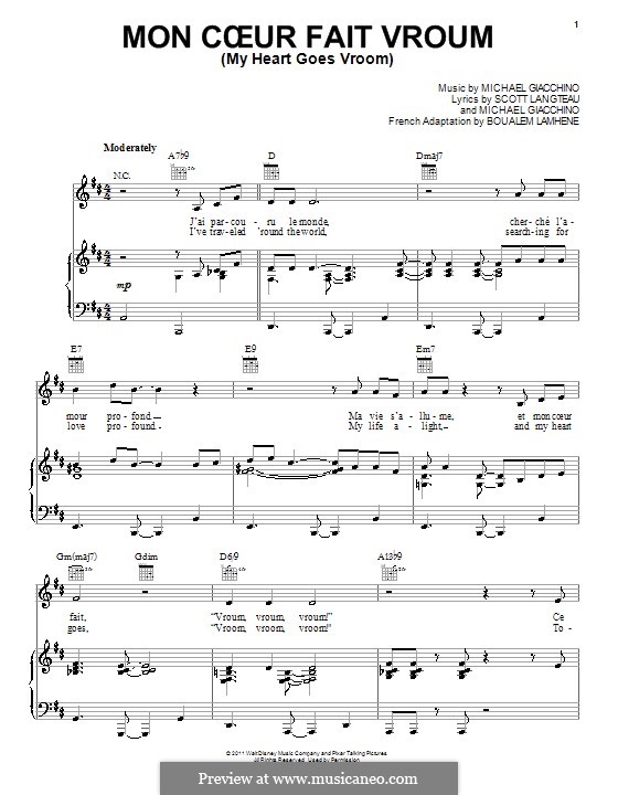 Mon Coeur fait vroum (My Heart Goes Vroom): Para vocais e piano (ou Guitarra) by Michael Giacchino