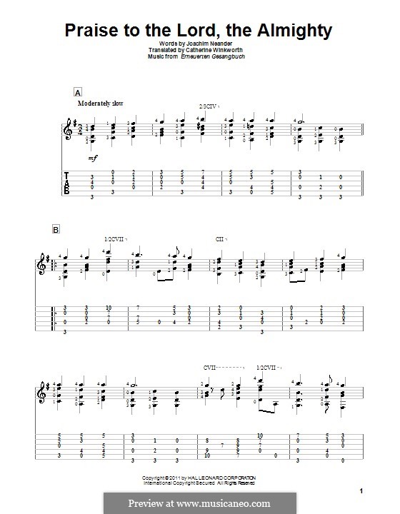 Praise to the Lord, the Almighty: Para Guitarra by Unknown (works before 1850)
