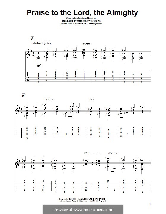 Praise to the Lord, the Almighty: Para Guitarra by Unknown (works before 1850)