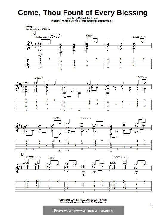 Come, Thou Fount of Every Blessing: Para guitarra com guia by John Wyeth