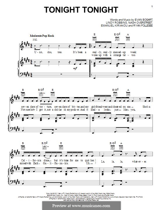 Tonight Tonight (Hot Chelle Rae): Tonight Tonight (Hot Chelle Rae) by Evan Kidd Bogart, Emanuel Kiriakou, Lindy Robbins, Nash Overstreet, Roger Emerson, Ryan Follesee