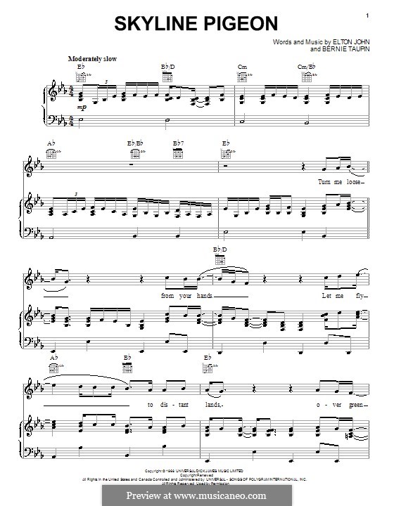 Skyline Pigeon: Para vocais e piano (ou Guitarra) by Elton John