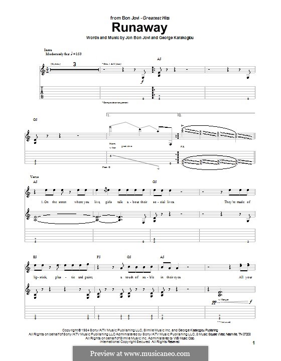 Runaway (Bon Jovi): Para Guitarra by George Karakoglou, Jon Bon Jovi