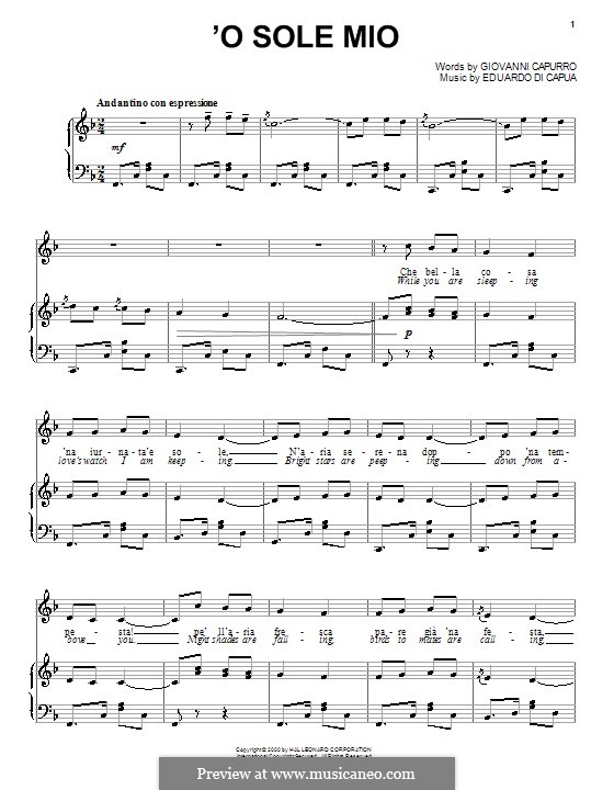 O Sole Mio: Para voz e piano (F maior) by Eduardo di Capua