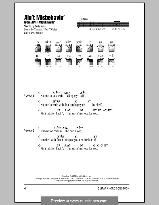 Ain't Misbehavin': Letras e Acordes by Fats Waller, Harry Brooks