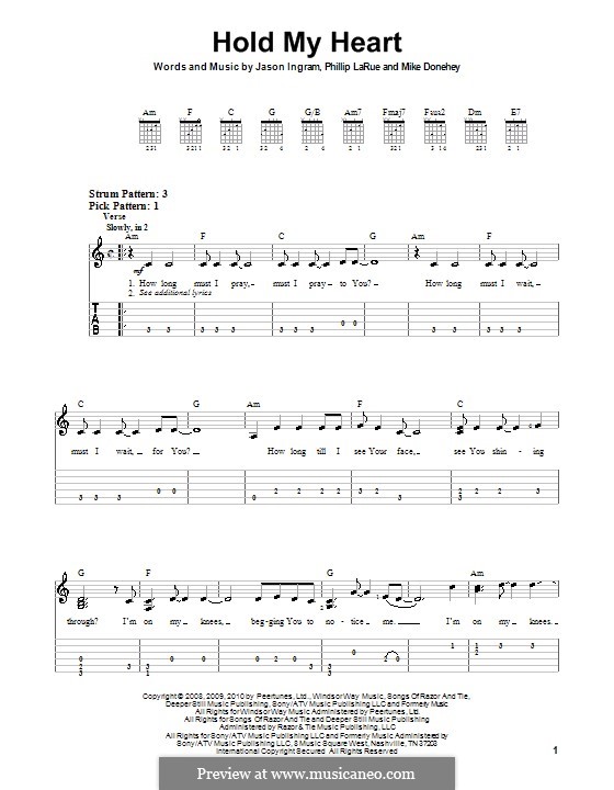 Hold My Heart (Tenth Avenue North): Para guitarra (versão facil) by Jason David Ingram, Michael Donehey, Phillip Larue