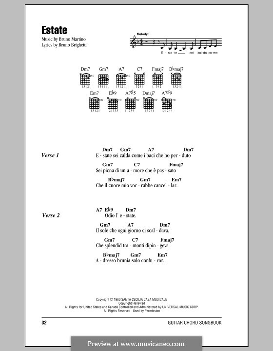 Estate: Letras e Acordes by Bruno Martino