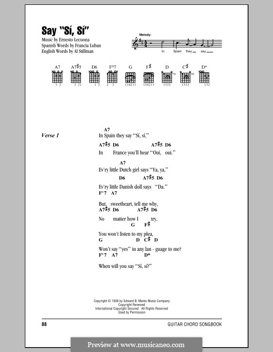 Say 'Si, Si' (Glen Miller): Letras e Acordes by Ernesto Lecuona