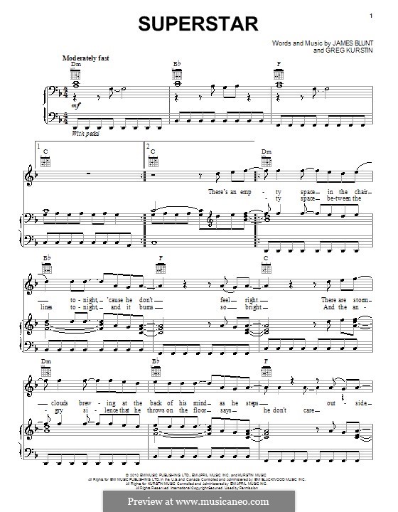 Superstar (James Blunt): Para vocais e piano (ou Guitarra) by Greg Kurstin