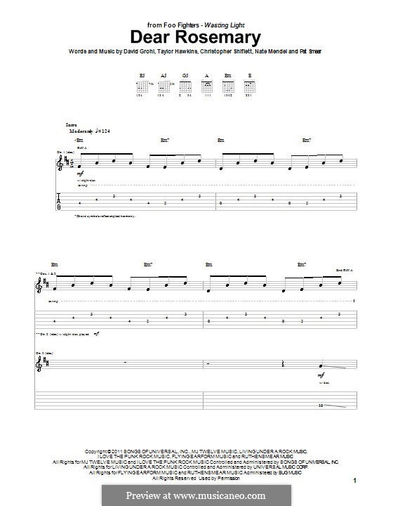 Dear Rosemary (Foo Fighters): Para guitarra com guia by Christopher Shiflett, David Grohl, Nate Mendel, Pat Smear, Taylor Hawkins